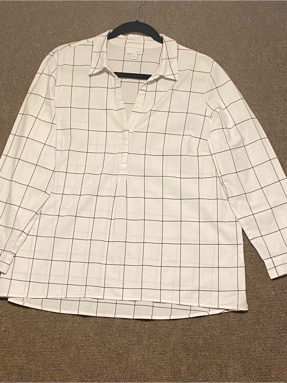 J. Jill White Button-Front Tunic with Black Windowpane Grid